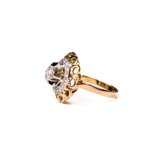 Bague 55 Bague dôme cible en or jaune 18K et platine, diamants 58 Facettes LMB-324