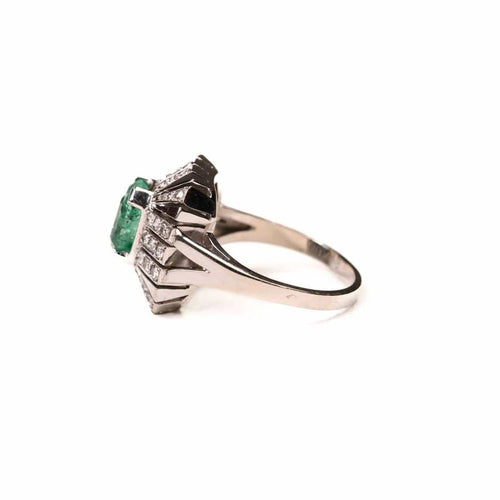Bague 53 Bague style Art déco en or blanc et platine, émeraude colombienne et diamants 58 Facettes LMB-325