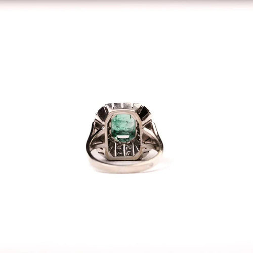 Bague 53 Bague style Art déco en or blanc et platine, émeraude colombienne et diamants 58 Facettes LMB-325