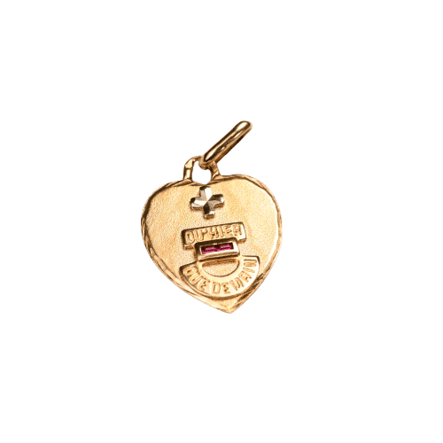 Pendentif Augis - Médaille d’amour cœur en or jaune 18K et rubis synthétiques 58 Facettes LMB-319