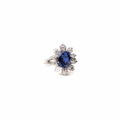 Bague 50 Bague marguerite en or blanc et platine, saphir non chauffé et diamants 58 Facettes LMB-315