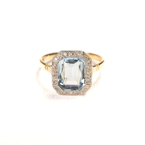 Bague 51.5 Bague ancienne - Topaze bleue et diamants en or rose 58 Facettes LMB-330