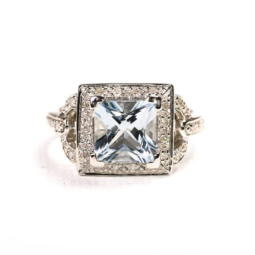Bague 50 Bague style Art déco en or blanc avec aigue-marine et diamants 58 Facettes LMB-332