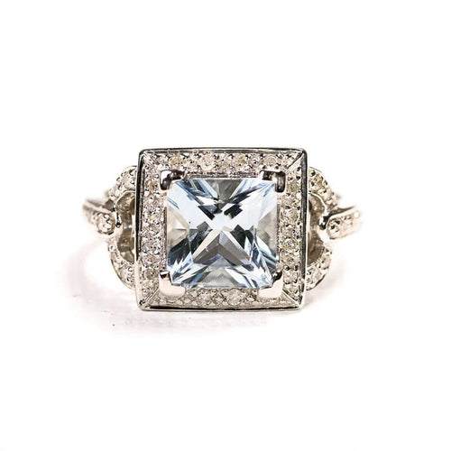 Bague 50 Bague style Art déco en or blanc avec aigue-marine et diamants 58 Facettes LMB-332