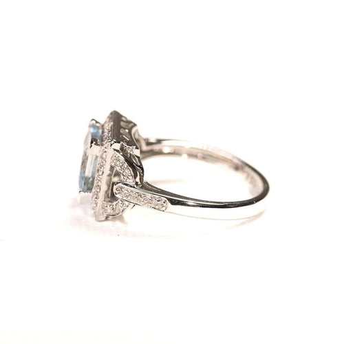Bague 50 Bague style Art déco en or blanc avec aigue-marine et diamants 58 Facettes LMB-332