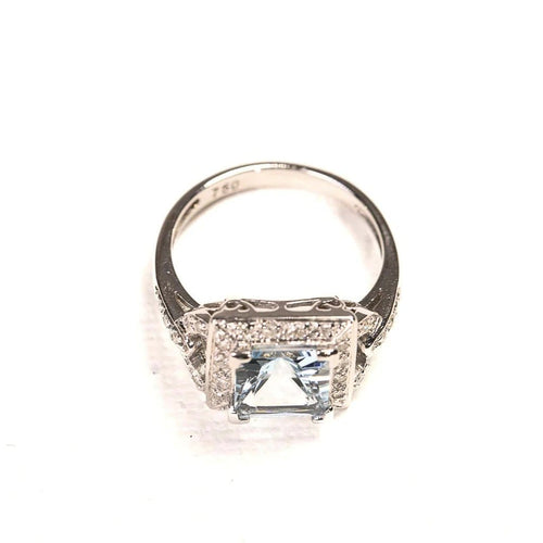 Bague 50 Bague style Art déco en or blanc avec aigue-marine et diamants 58 Facettes LMB-332