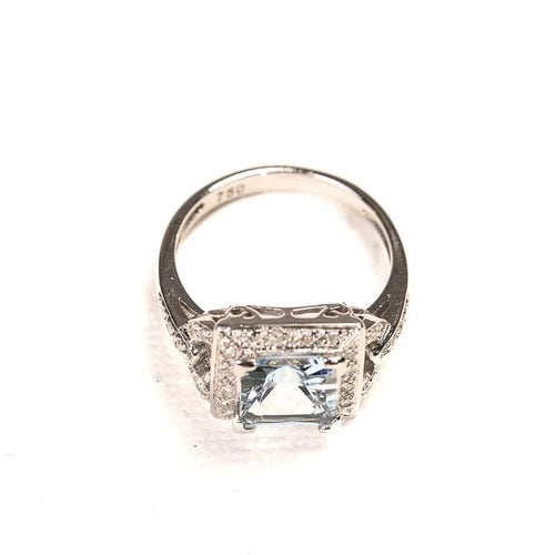 Bague 50 Bague style Art déco en or blanc avec aigue-marine et diamants 58 Facettes LMB-332