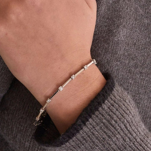 Bracelet Bracelet maillons rectangulaires en or blanc 18K et diamants 58 Facettes LMB-65