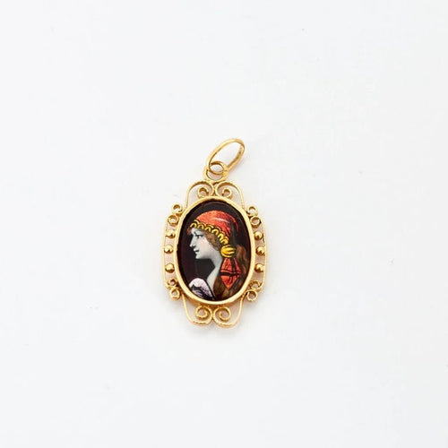 Pendentif Pendentif ancien en or jaune 750 et émaux de Limoges 58 Facettes