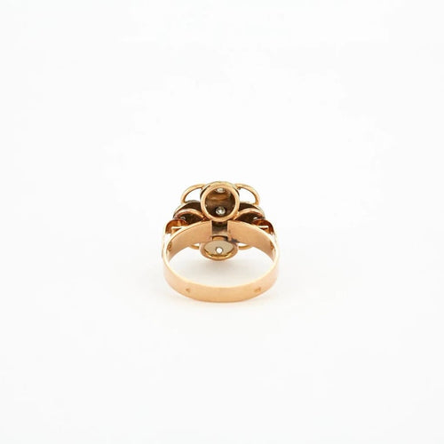 Bague 52 Bague fleur vintage en or jaune et blanc 18K et diamants 58 Facettes