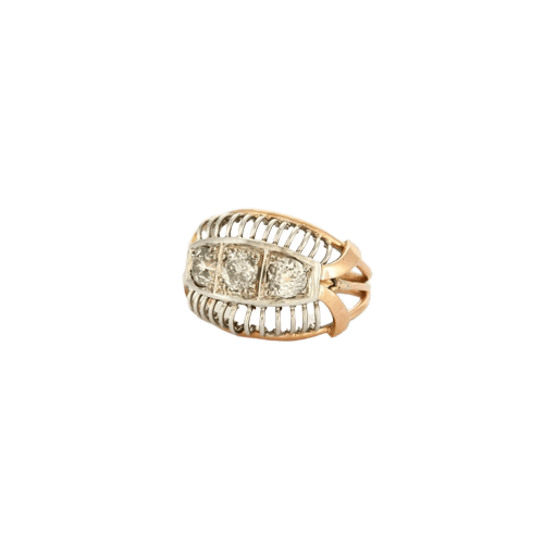 Bague 56 Bague dôme trilogie en or jaune et blanc 18K et diamants 58 Facettes LMB-91