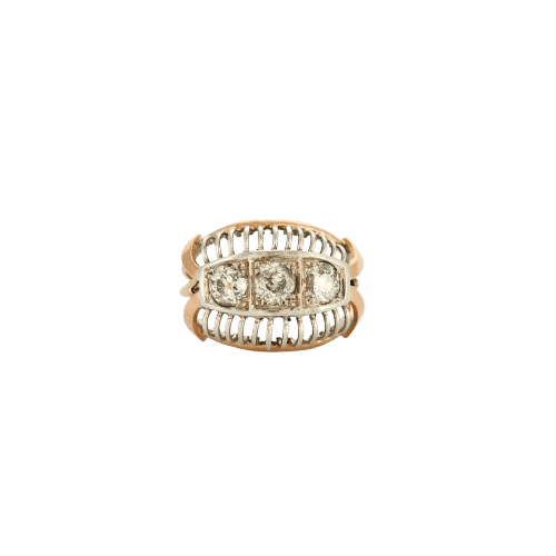 Bague 56 Bague dôme trilogie en or jaune et blanc 18K et diamants 58 Facettes LMB-91