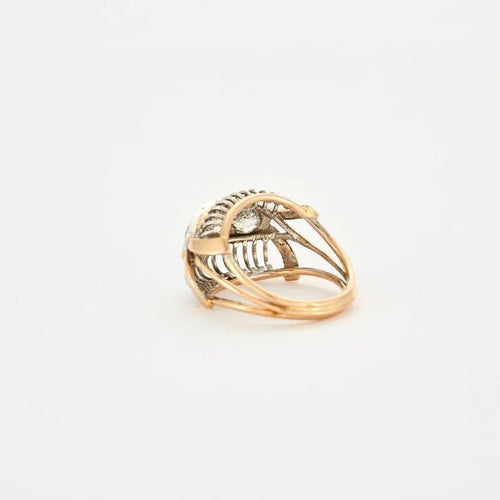 Bague 56 Bague dôme trilogie en or jaune et blanc 18K et diamants 58 Facettes LMB-91