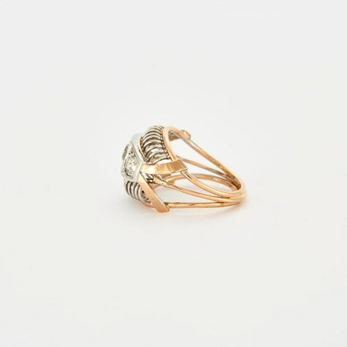 Bague 56 Bague dôme trilogie en or jaune et blanc 18K et diamants 58 Facettes LMB-91