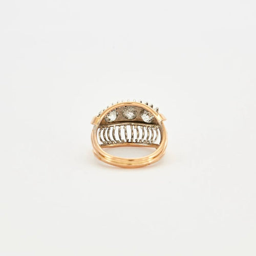 Bague 56 Bague dôme trilogie en or jaune et blanc 18K et diamants 58 Facettes LMB-91