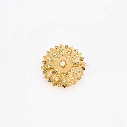 Broche Broche ronde fleur Napoléon III en or rose 18K et diamants 58 Facettes LMB-27