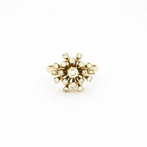Bague 57 Bague marguerite double halo en or jaune 14K et diamants 58 Facettes LMB-136