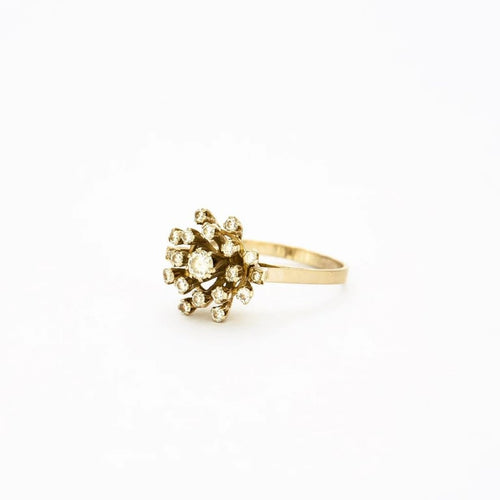 Bague 57 Bague marguerite double halo en or jaune 14K et diamants 58 Facettes LMB-136