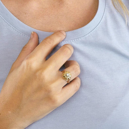 Bague 50 Bague en or rose 18K sertie d’un diamant 0,14 ct 58 Facettes