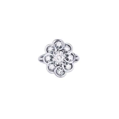 Bague 49 Bague pompadour sertie de diamants en or blanc et platine 58 Facettes