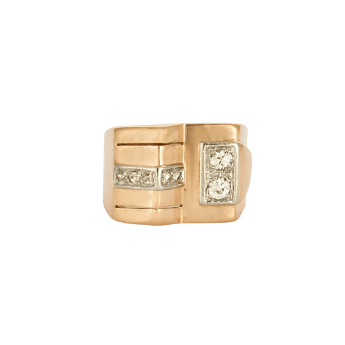 Bague 58 Tank - Bague en or jaune, platine et diamants 58 Facettes