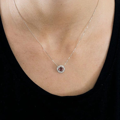 Collier Collier pendentif en or blanc 18K avec tourmaline rose et diamants 58 Facettes