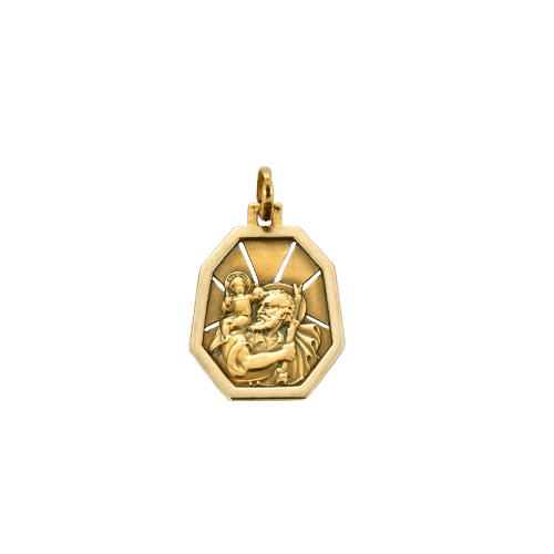 Pendentif Médaille Saint Christophe octogonale en or jaune et blanc 18K 58 Facettes