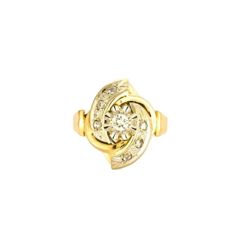 Bague 50 Bague tourbillon marquise en or jaune 18K et diamants 58 Facettes
