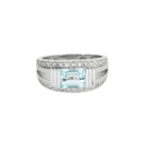 Bague 57.5 Bague bandeau topaze et diamants en or blanc 18K 58 Facettes LMB-200