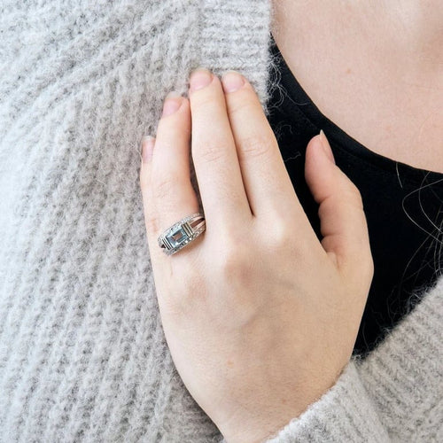 Bague 57.5 Bague bandeau topaze et diamants en or blanc 18K 58 Facettes LMB-200