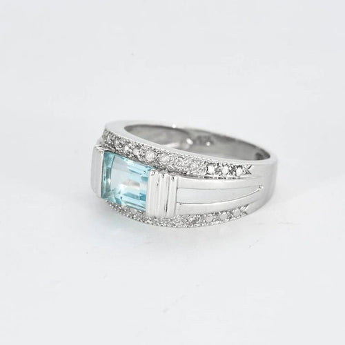 Bague 57.5 Bague bandeau topaze et diamants en or blanc 18K 58 Facettes LMB-200