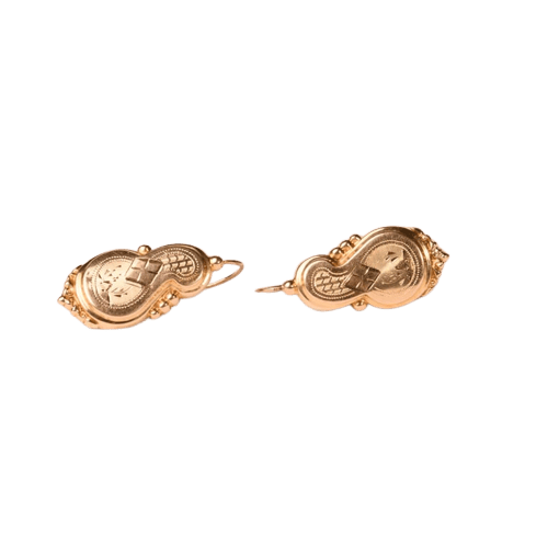 Boucles d'oreilles Boucles d'oreilles dormeuses anciennes en or jaune 18K ciselé 58 Facettes