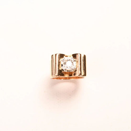 Bague 53 Bague Tank solitaire en or jaune 18K et platine avec diamant 58 Facettes