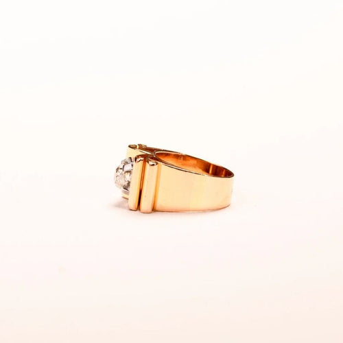 Bague 53 Bague Tank solitaire en or jaune 18K et platine avec diamant 58 Facettes