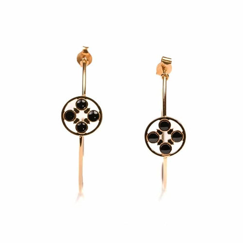 Boucles d'oreilles Boucles d'oreilles créoles à pastilles d'onyx en or jaune 18K 58 Facettes