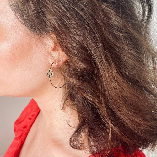 Boucles d'oreilles Boucles d'oreilles créoles à pastilles d'onyx en or jaune 18K 58 Facettes