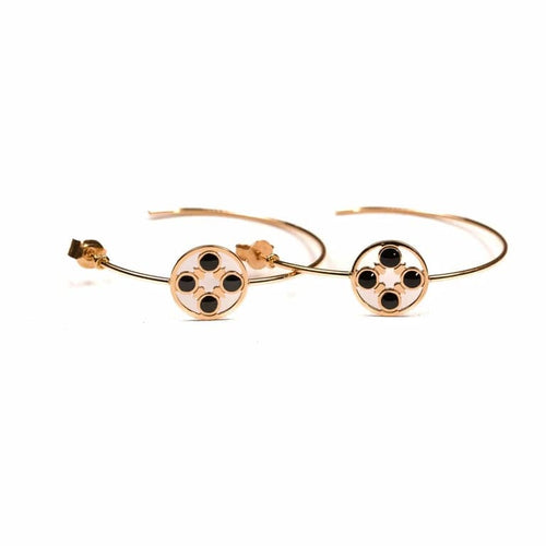 Boucles d'oreilles Boucles d'oreilles créoles à pastilles d'onyx en or jaune 18K 58 Facettes