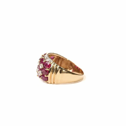 Bague 52 Bague bandeau pavée en or jaune rubis et diamants 58 Facettes 269