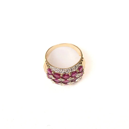 Bague 52 Bague bandeau pavée en or jaune rubis et diamants 58 Facettes 269