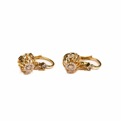 Boucles d'oreilles Boucles d'oreilles dormeuses en or jaune et or blanc avec diamants 58 Facettes