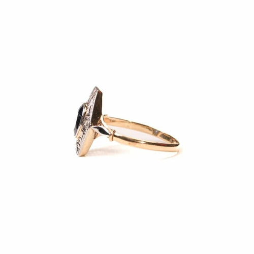 Bague 53.5 Bague ancienne hexagonale en or jaune 18K, saphir synthétique et diamants 58 Facettes LMB-271