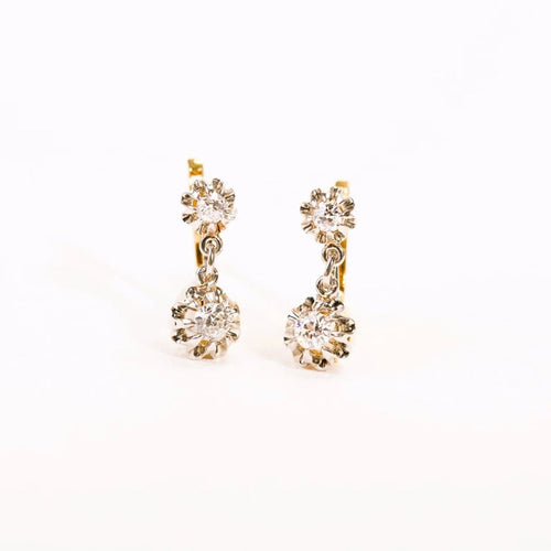 Boucles d'oreilles Boucles d’oreilles dormeuses en or deux tons et diamants 58 Facettes 53