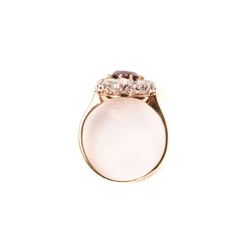 Bague 51 Bague marguerite ancienne en or rose 18K, rhodolite et diamants 58 Facettes LMB-265