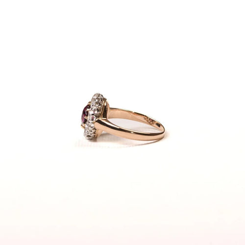 Bague 51 Bague marguerite ancienne en or rose 18K, rhodolite et diamants 58 Facettes LMB-265