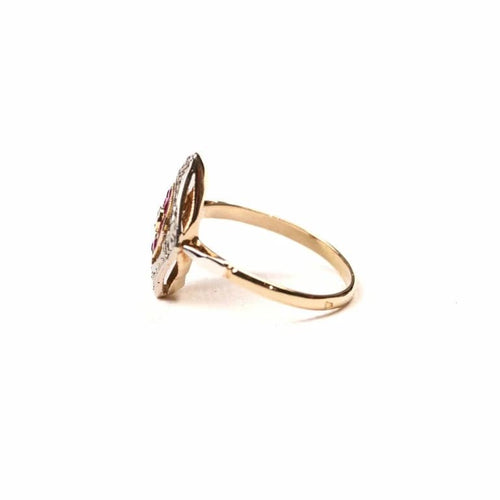 Bague 49 Bague marquise ancienne en or 18K deux tons, rubis et diamant 58 Facettes 275