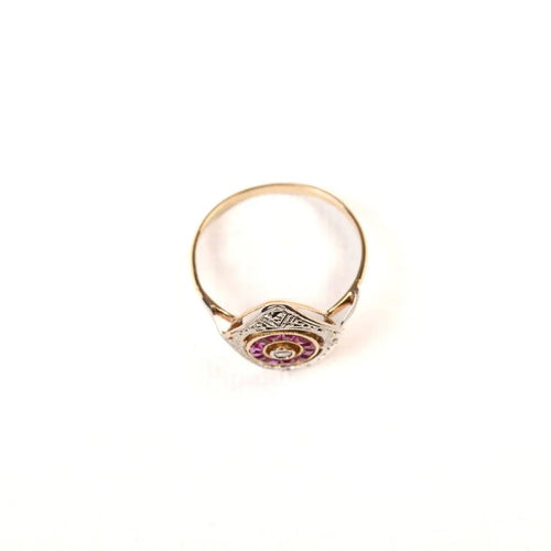 Bague 49 Bague marquise ancienne en or 18K deux tons, rubis et diamant 58 Facettes 275