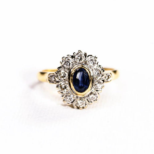 Bague 52 Bague marguerite saphir et diamants en or jaune et blanc 58 Facettes LMB-286