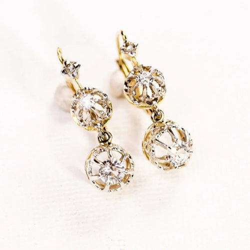Boucles d'oreilles Boucles d'oreilles dormeuses anciennes en or jaune et blanc, diamants 58 Facettes LMB-278