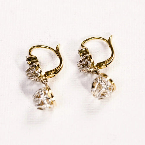 Boucles d'oreilles Boucles d'oreilles dormeuses anciennes en or jaune et blanc, diamants 58 Facettes LMB-278