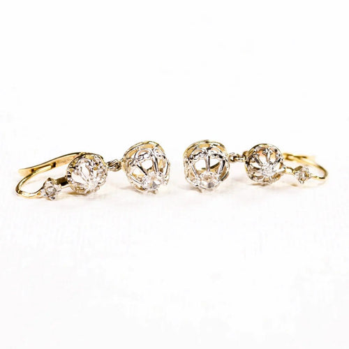 Boucles d'oreilles Boucles d'oreilles dormeuses anciennes en or jaune et blanc, diamants 58 Facettes LMB-278
